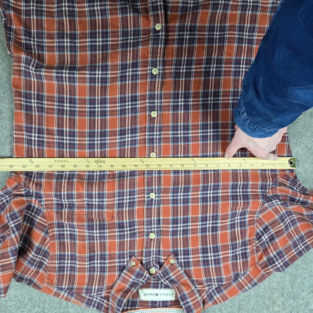 The Normal Brand Flannel Shirt Mens XL Orange Blue Plaid Button Down Long Sleeve - Picture 11 of 15